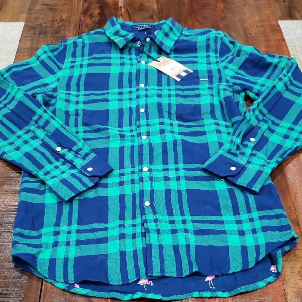 Chubbies Blue and Green Plaid Button-Up Shirt